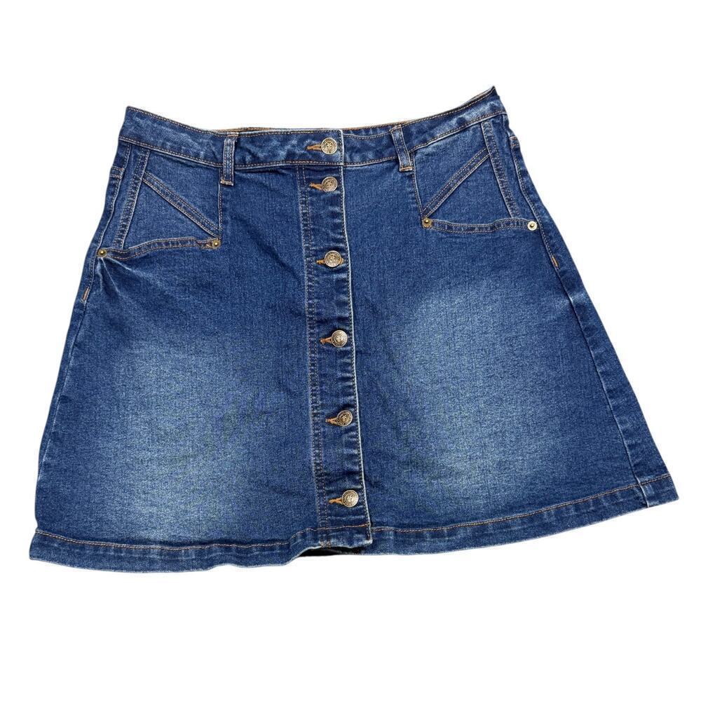 FRYE Denim Button Front A-Line Skirt Size 14W - Picture 2 of 7